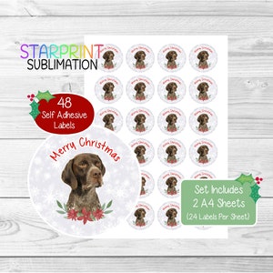 Pegatinas/Sellos navideños de Braco Alemán, 48 etiquetas redondas (2 hojas A4, 24 por hoja), para bolsas de fiesta, tarjetas y regalos
