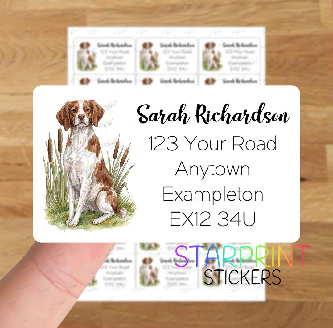 Mailing Labels Dogs Brittany Dog Personalised Address Labels, 21 Custom Self Adhesive ...
