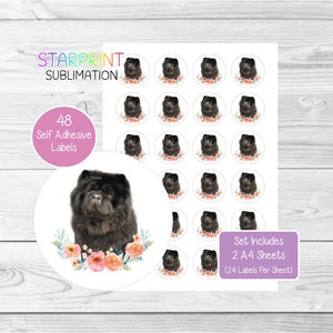 Chow Chow Dog-stickers, 48 ronde labels (2 A4-vellen, 24 per vel), ideaal voor envelopzegels/feestzakjes/gunsten/kaarten/cadeaus (nr. 3)