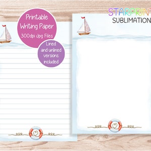 Papel de carta para impressão de vela/náutica/papel de nota para download digital/download instantâneo A5/papel de carta dos EUA/conjunto de papelaria para download/presente