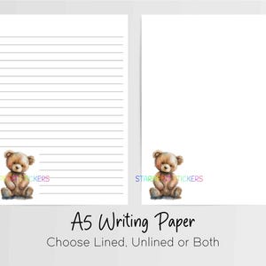 Papel de carta A5 de ursinho de pelúcia, 10 folhas pautadas/sem pauta, papel de carta, conjunto de papelaria/carta para correspondência, brinquedo macio e fofinho para crianças