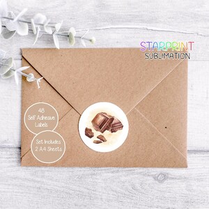 Chocolate Stickers, 48 Round Labels (2 A4 Sheets, 24 Per Sheet), Great For Homemade Products/Envelope Seals/Gifts/Party Bags Presents