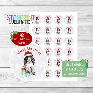 Pegatinas navideñas/sellos para sobres de Cocker Spaniel (azul ruano o dorado), 48 etiquetas redondas (2 hojas A4), para bolsas de fiesta, tarjetas y regalos.