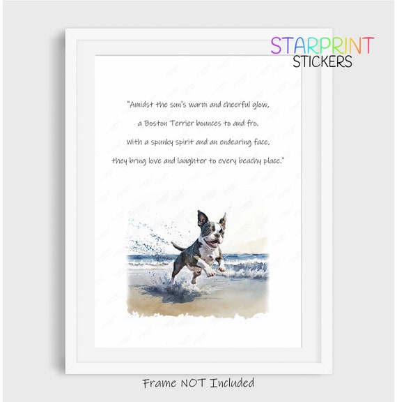 Boston Terrier Dog Print, Beach Poem Unframed A4 Print, Fun