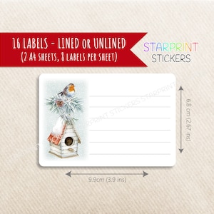 Robin Kerstlabels, 16 Multifunctionele Blanco of Gevoerde Stickers (2 A4 Vellen), Winter Scene Kerstkaart/Gelieve Afleveren aan Adres Labels