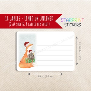 Fox &Hedgehog Kerstetiketten, 16 Multifunctionele Lege of Gevoerde Stickers (2 A4 Vellen), Fun Christmas Card / Please Deliver to Address Labels