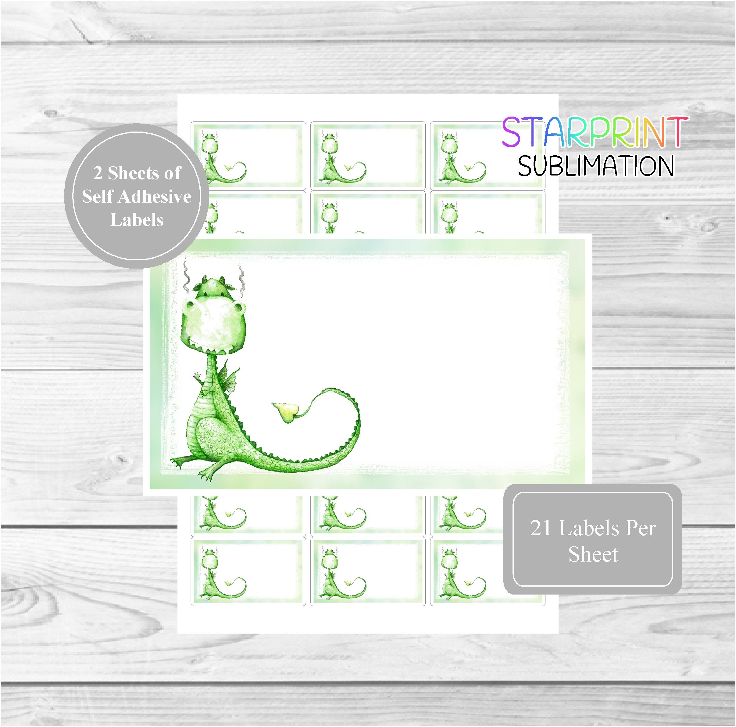 Dragon Labels, 42 Self Adhesive Multi Purpose Stickers (2 A4 Sheets, 21 per sheet) Blank For Address Labels/Gift Tags/Party Bags