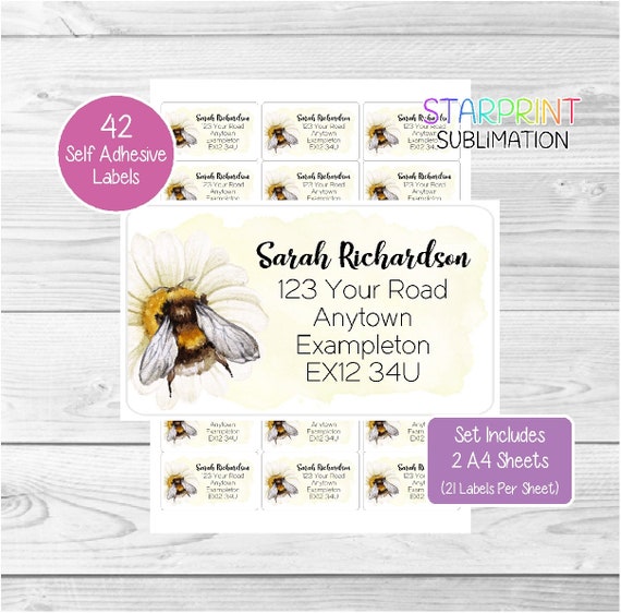 42 Self Adhesive Custom Return Stickers Bumble Bee Personalised Address Labels 