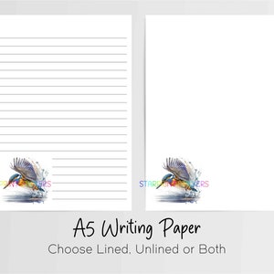 Papel de carta Kingfisher A5, 10 folhas pautadas/sem pauta, papel de nota, papelaria para amigos por correspondência, conjunto de escrita de cartas, pássaro