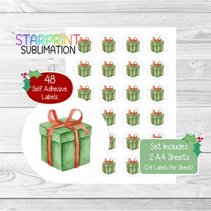 Pegatinas/Sellos para sobres de regalo de Navidad, 48 etiquetas redondas (2 hojas A4, 24 por hoja), ideales para tarjetas, regalos y etiquetado de productos.