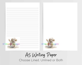 Cavapoo Cream A5 Writing Paper, 10 Sheets with/without Envelopes, Lined/Unlined, Note Paper, Penpal Stationery, Letter Writing Set, Dog