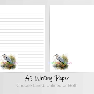 Heron (grigio) Carta da lettere A5, 10 fogli a righe/non a righe, carta per appunti, cancelleria Penpal, set per scrivere lettere, britannico