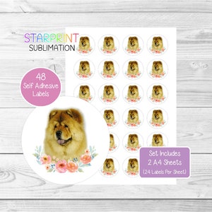 Chow Chow Dog-stickers, 48 ronde etiketten (2 A4-vellen, 24 per vel), ideaal voor envelopzegels/feestzakjes/gunsten/kaarten/cadeaus (nr. 2)