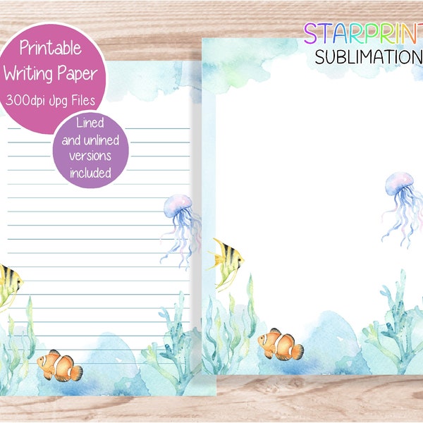 Underwater/Ocean Printable Writing Paper/Digital Download Note Paper/Instant Download A5/US Letter Paper/Downloadable Stationery Set/Gift