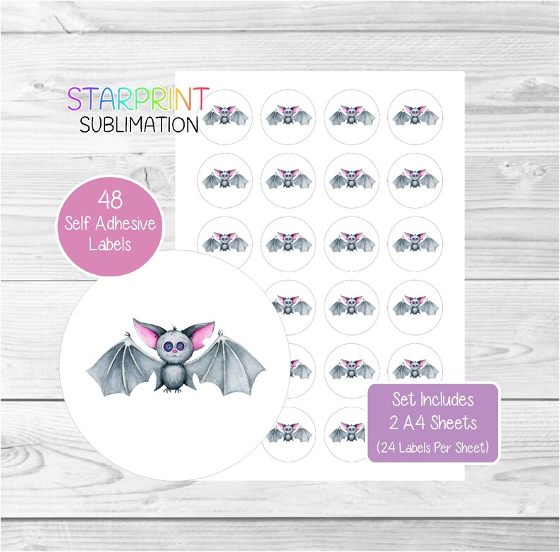 Bat Stickers, 48 Round Labels (2 A4 Sheets, 24 per Sheet), Great for ...