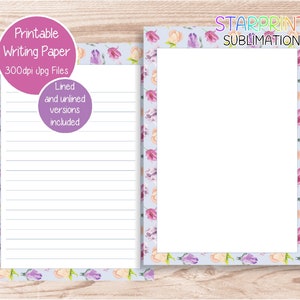 Papel de escritura imprimible con delicados patrones de rosas/Papel de notas de descarga digital/Descarga instantánea en papel tamaño A5/papel de carta de EE. UU./Juego de papelería descargable