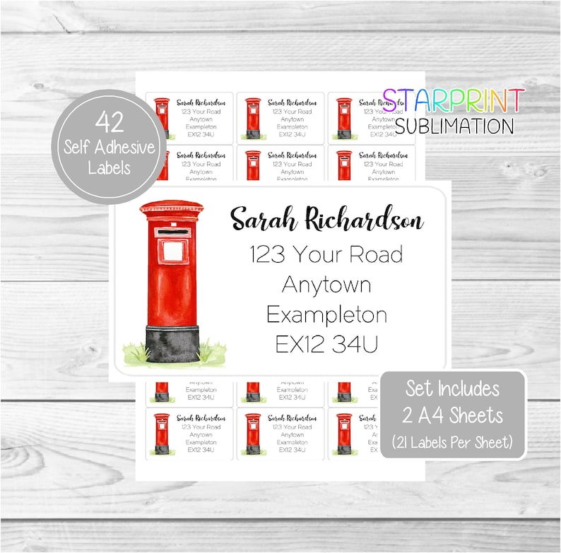 Post Box Personalised Return Address Labels, 42 Custom Self Adhesive ...