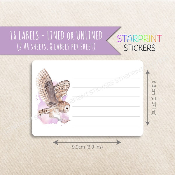 Eulen-Etiketten, 16 leere oder linierte Mehrzweck-Aufkleber (2 A4-Bögen), bitte an Adresse / Produktetiketten liefern