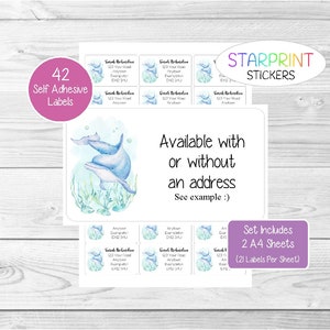 Dolphin Personalised Address Labels, With or Without Text 42 Custom Self Adhesive Stickers (2 A4 Sheets, 21  per sheet), Lovely Gift Blank