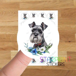 Pegatinas/Sellos para sobres de Schnauzer miniatura, 24 etiquetas redondas, hoja de pegatinas A4 (24 etiquetas por hoja), para bolsas de fiesta, tarjetas y regalos.