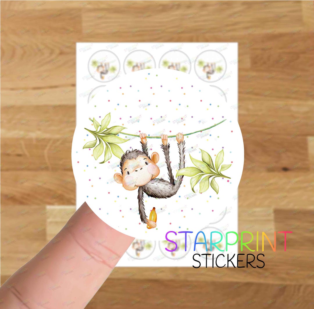 Monkey Labels, 24 Round Self Adhesive Stickers, A4 Sheet (24 Labels per ...