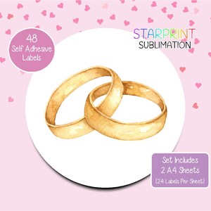 Pegatinas para anillos de boda/Sellos para sobres, 48 etiquetas redondas (2 hojas A4, 24 por hoja), ideales para invitaciones, tarjetas, bolsitas de fiesta, regalos