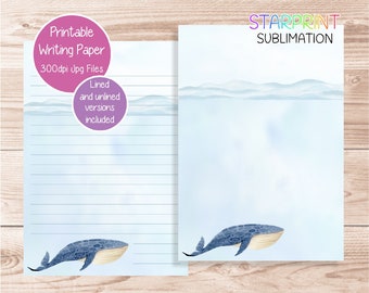 Whale Printable Writing Paper/Digital Download Note Paper/Instant Download A5/US Letter Paper/Downloadable Stationery Set/Gift