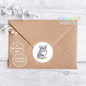 Pegatinas de chinchilla, 48 etiquetas redondas (2 hojas A4, 24 por hoja), ideales para sellar sobres, bolsas de fiesta, regalos, tarjetas y regalos.
