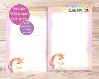 Unicorn Printable Writing Paper/Digital Download Note Paper/Instant Download A5 Letter Paper/Downloadable Stationery/Lovely Gift
