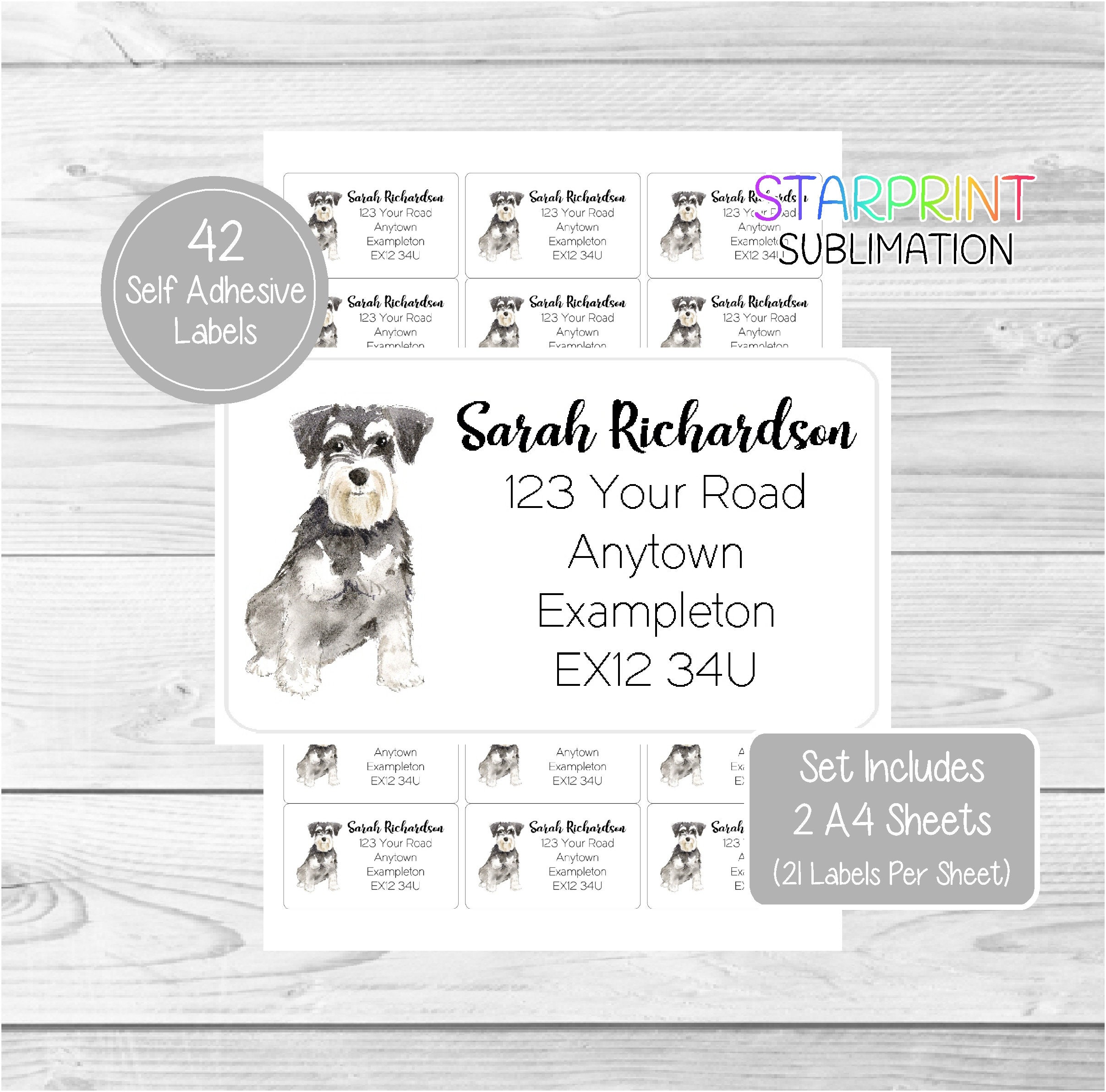 Miniature Schnauzer Dog Sticker Sheets, 42 Multi Purpose Stickers/Sticky Labels (21 Per Sheet), Blank For Address Labels/Gift Tags