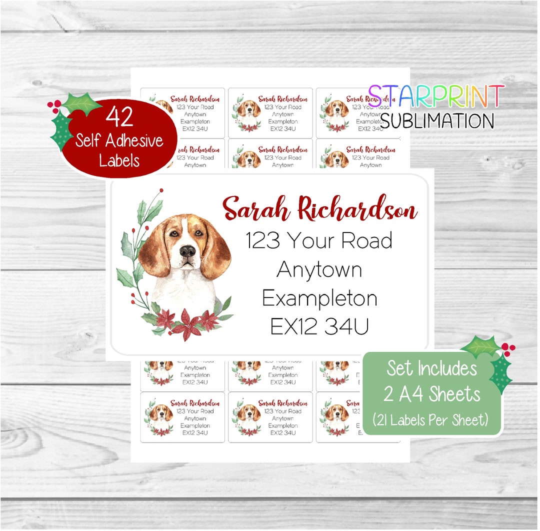 Beagle Labels Beagle Dog Personalised Christmas Return Address Labels, 42 Self ...