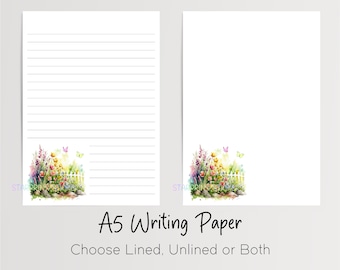 Country Garden Flowers A5 Writing Paper, 10 Sheets with/without Envelopes, Lined/Unlined, Note Paper, Penpal Stationery, Letter Writing Set