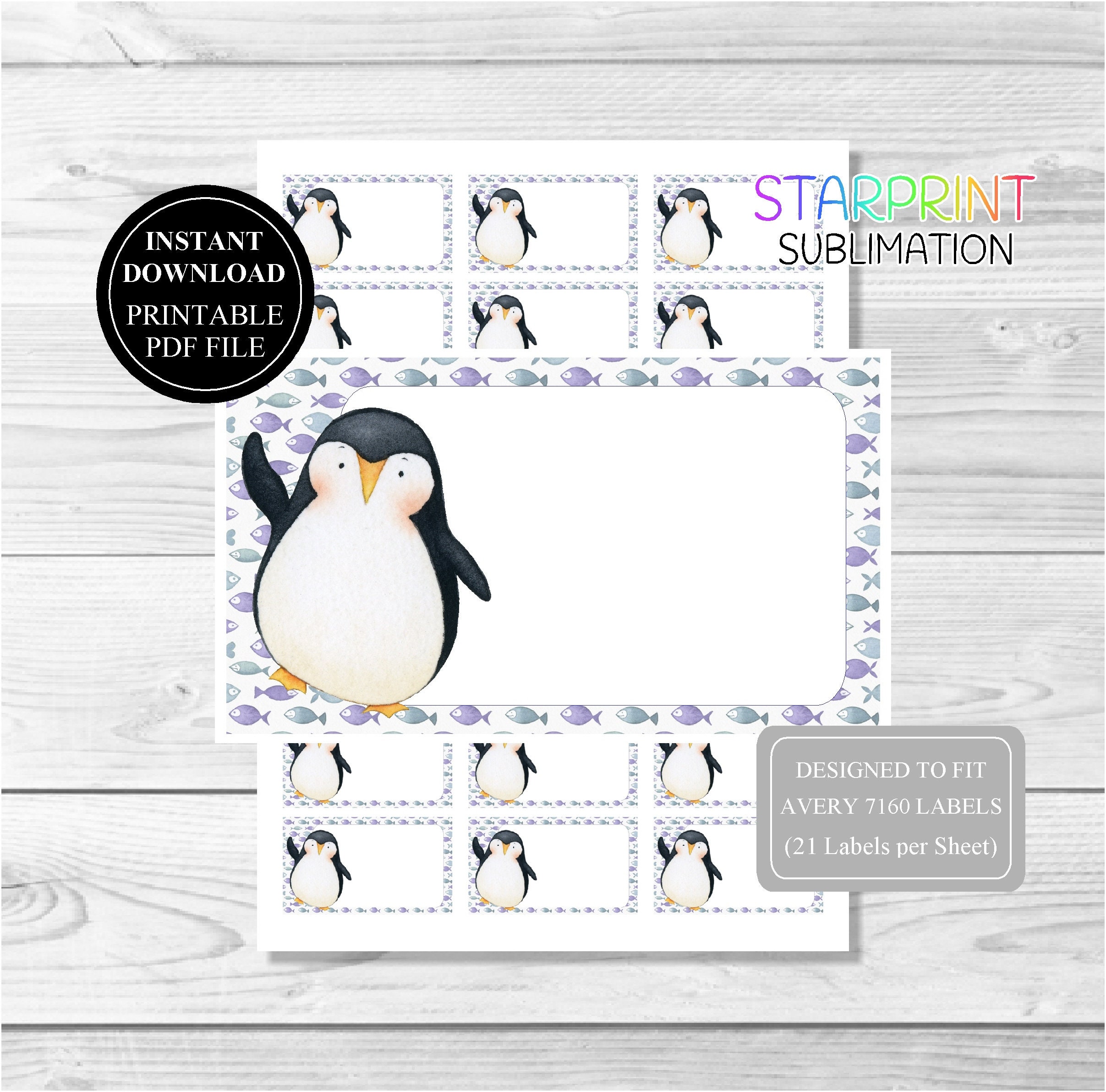 Penguin Instant Download Labels Printable PDF File for Avery | Etsy