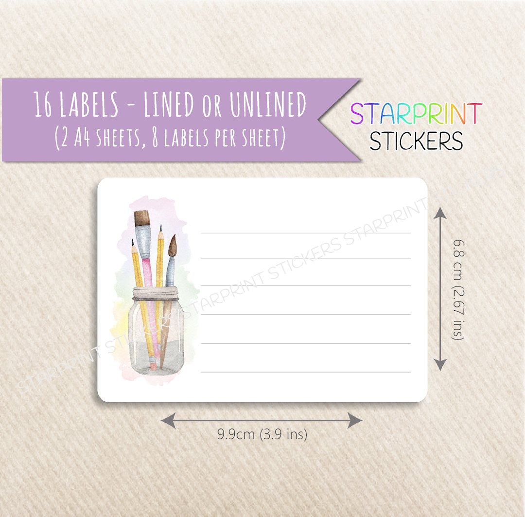 Art Themed Labels, 16 Blank or Lined Multi Purpose Stickers (2 A4 ...
