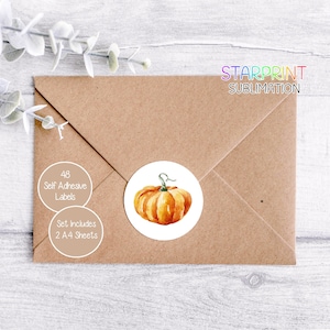 Stickers citrouilles, 48 étiquettes rondes (2 feuilles A4, 24 par feuille), parfaits pour les enveloppes, les produits faits main, les cadeaux, les cartes et les cadeaux