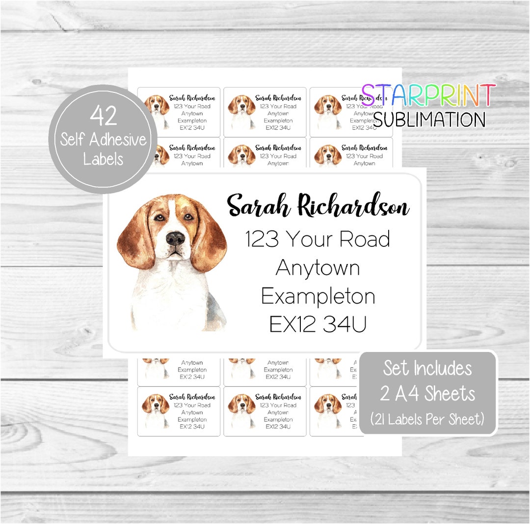 Beagle Dog Personalised Address Labels, 42 Custom Self Adhesive ...