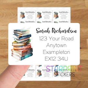 Leesboeken Gepersonaliseerde adresetiketten, 21 aangepaste zelfklevende stickers - A4-stickervel (21 etiketten per vel) aquarel