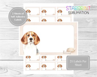 Beagle Dog Sticker Sheets, 42 Self Adhesive Multi Purpose Stickers/Sticky Labels (21 Per Sheet), Blank For Address Labels/Gift Tags