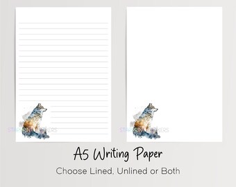 Wolf A5 Writing Paper, 10 Sheets with/without Envelopes, Lined/Unlined, Wolves Note Paper, Penpal Stationery, Letter Writing Set