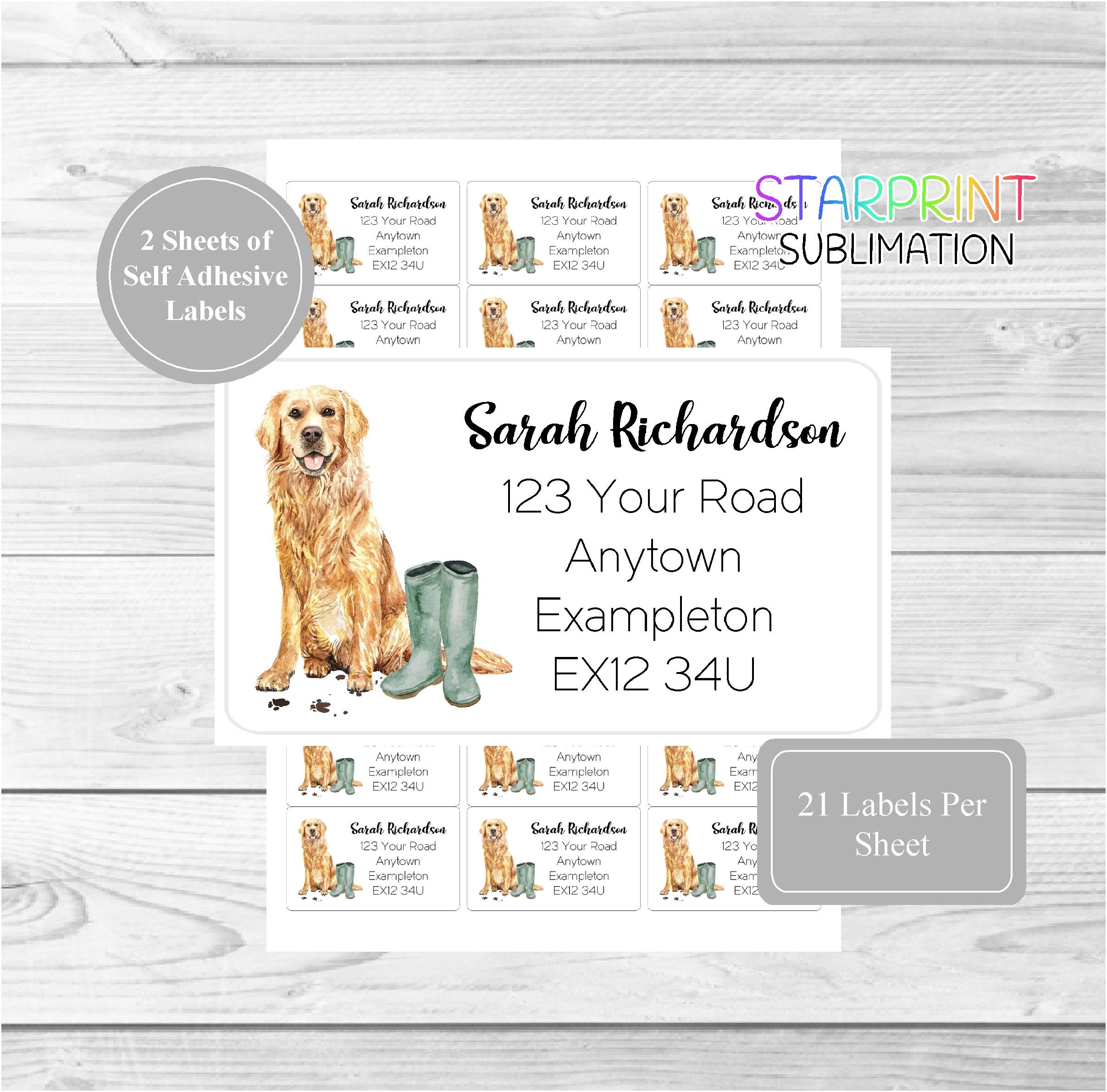 Golden Retriever Dog Personalised Return Address Labels 42 Etsy