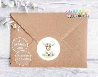 Goat Stickers, 48 Round Labels (2 A4 Sheets, 24 Per Sheet), Great For Envelope Seals/Presents/Party Bags/Cards/Birthday/Christmas Gift