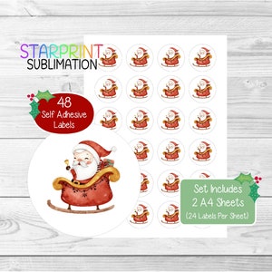 Santa/Father Christmas Stickers/Envelope Seals, 48 Round Labels (2 A4 Sheets, 24 Per Sheet), Great For Cards/Gifts/Labelling Products
