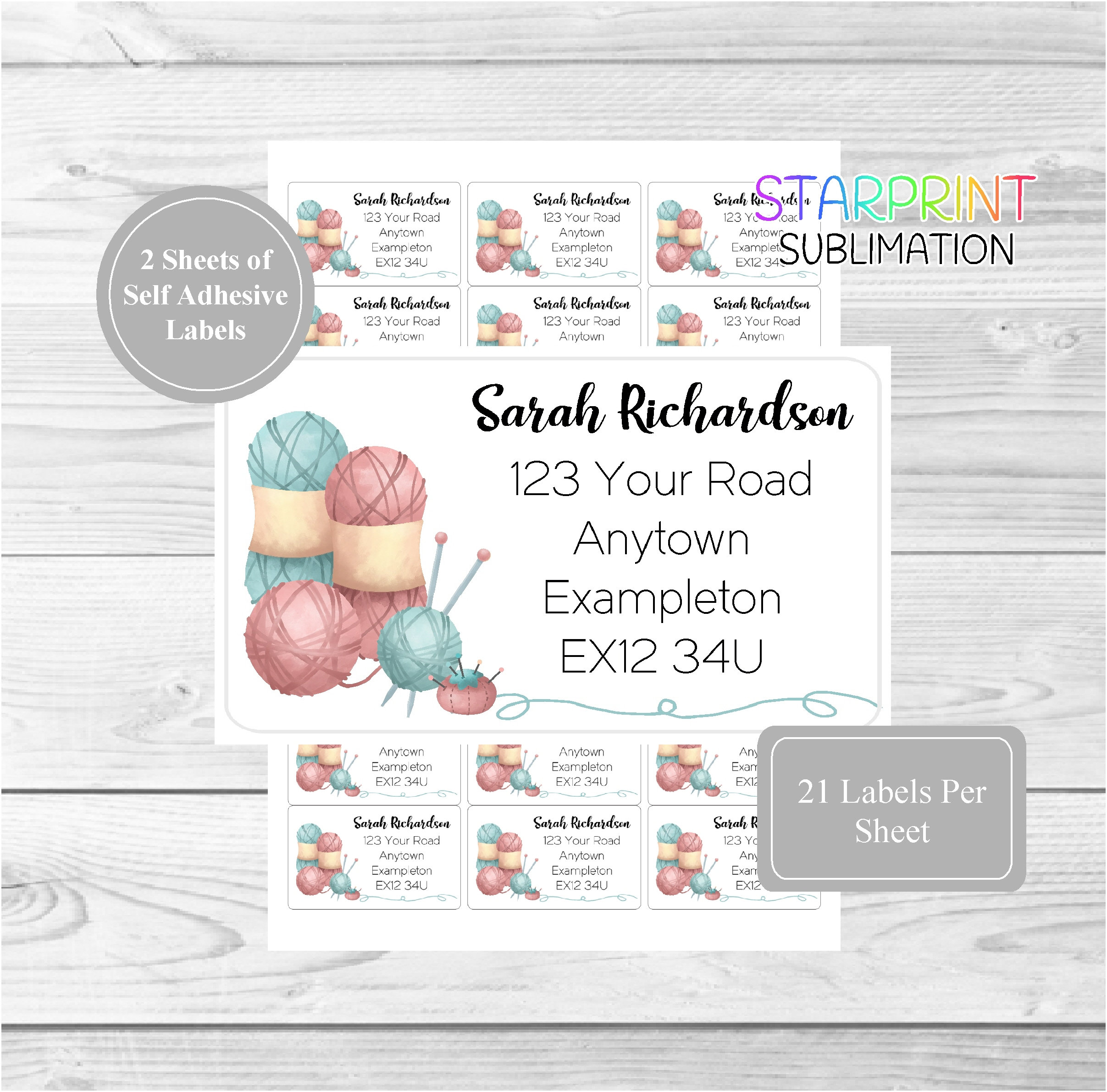 Knitting Personalised Return Address Labels, 42 Custom Self Adhesive Stickers - Fun Novelty Set Includes 2 A4 Sheets (21 per sheet)