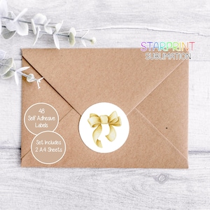 Pegatinas de lazo/Sellos para sobres, 48 etiquetas redondas (2 hojas A4, 24 por hoja), para tarjetas de Navidad, invitaciones de boda, bolsitas de fiesta, regalos