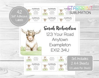 Goat Personalised Address Labels, 42 Custom Self Adhesive Stickers (2 A4 Sheets, 21  per sheet), Lovely Gift Presents Present