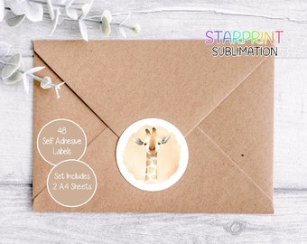 Giraffe Stickers, 48 Round Labels (2 A4 Sheets, 24 Per Sheet), Great For Envelope Seals/Party Bags/Favours/Cards/Gifts Presents Present