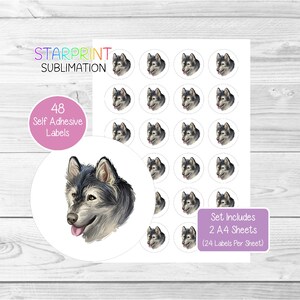 Pegatinas de perro Malamute de Alaska, 48 etiquetas redondas (2 hojas A4, 24 por hoja), ideales para sellar sobres, bolsas de fiesta, regalos, tarjetas y más - N.° 3