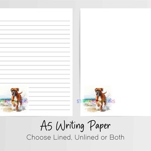 Boxer Beach Dog A5 Papel de Escrita, 10 Folhas Pautadas/Sem Pautas, Papel de Nota Animal, Correspondência de Papelaria/Conjunto de Cartas Vermelho
