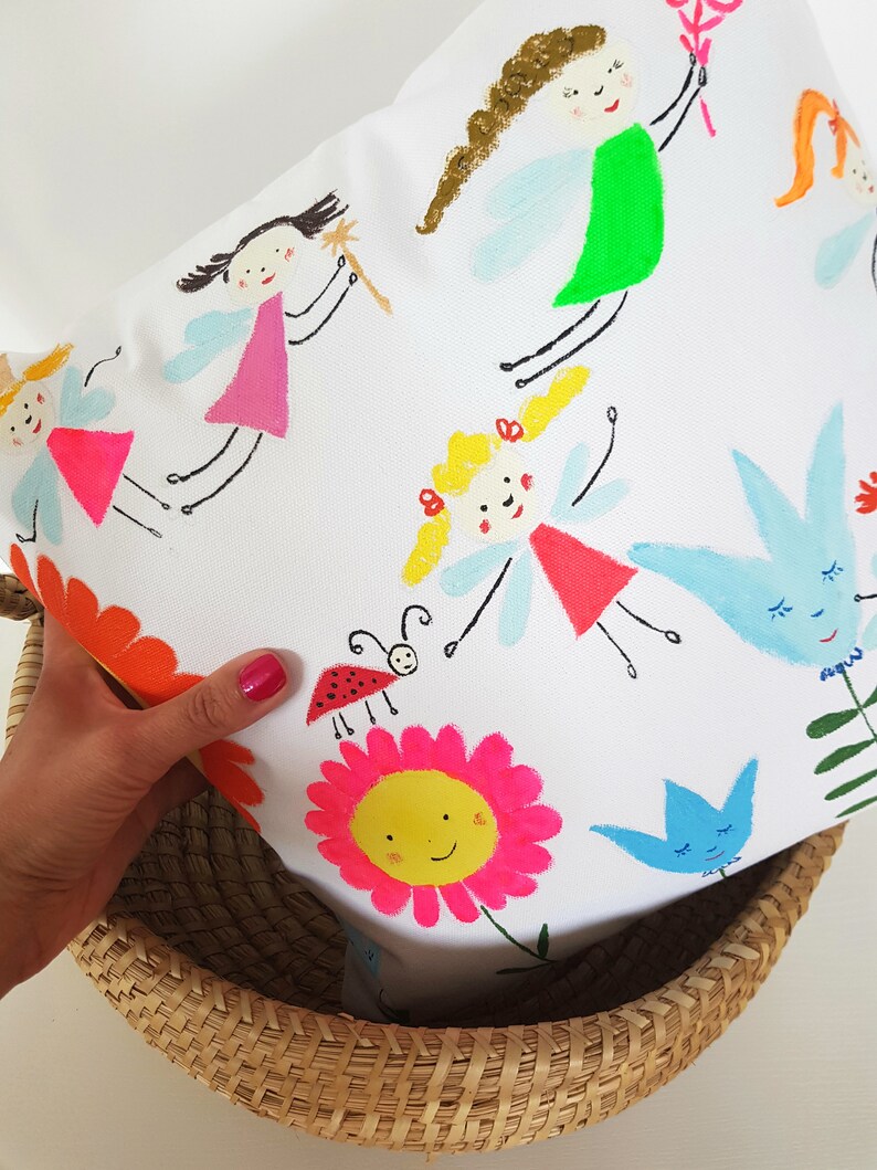 set of 2 handpainted cushion for pink girls room Girly pillows with fairy flower kids room decor baby girl birthday present