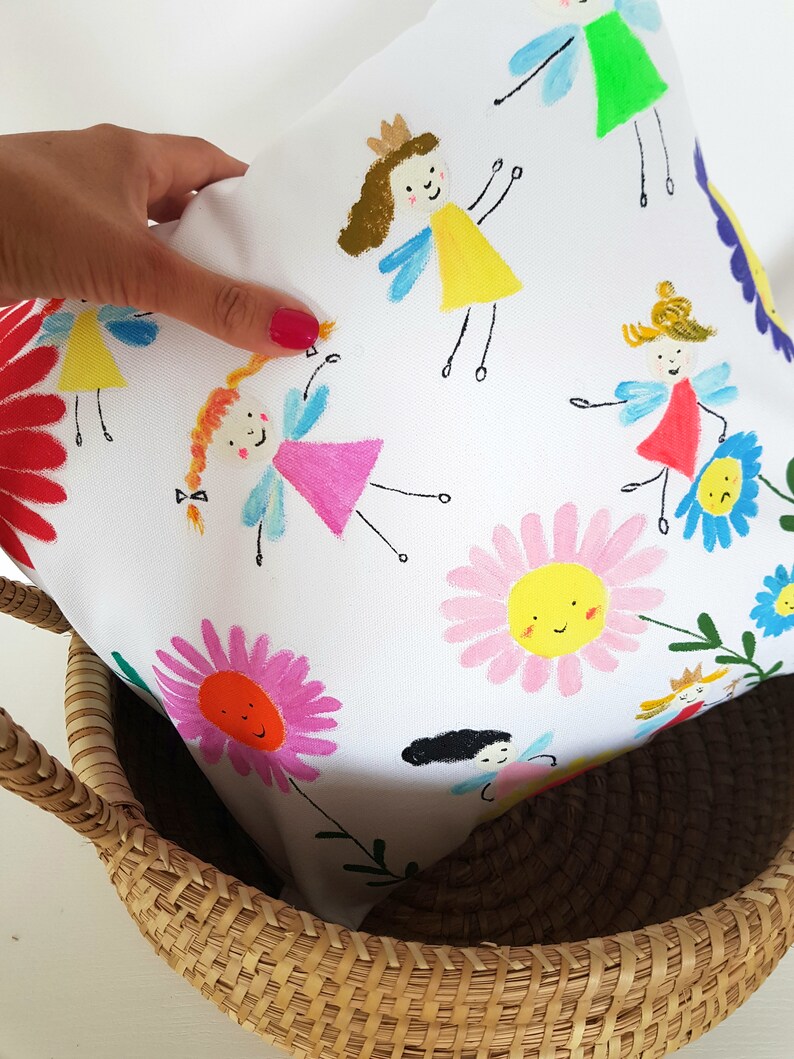set of 2 handpainted cushion for pink girls room Girly pillows with fairy flower kids room decor baby girl birthday present